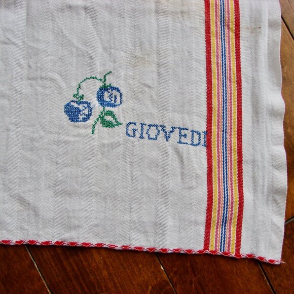 Vintage Tea Towel Linen Kitchen Glass Dish Giovedi Irish Linen Stripe Embroidery - Picture 15 of 15